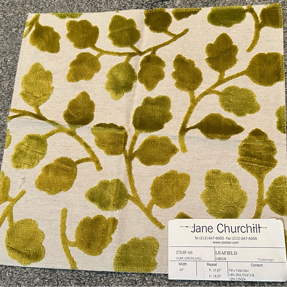 Lot of 2 Jane Churchill Fabric Sample Remnants Leaf Circles Dots Green Crafts - Picture 5 of 9
